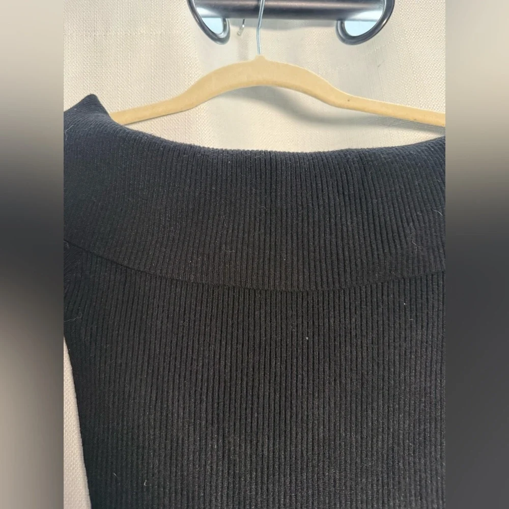Edikted Black Emma Foldover Off The Shoulder Ribbed Knit Dress Size XS / S